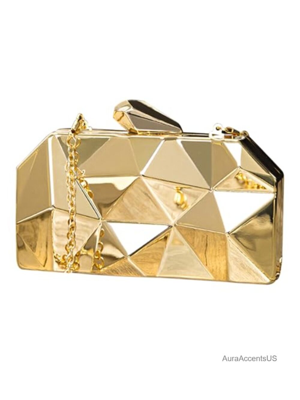 Vintage Geometric Metal Lattice Chain Evening Clutch Purse Detachable Strap